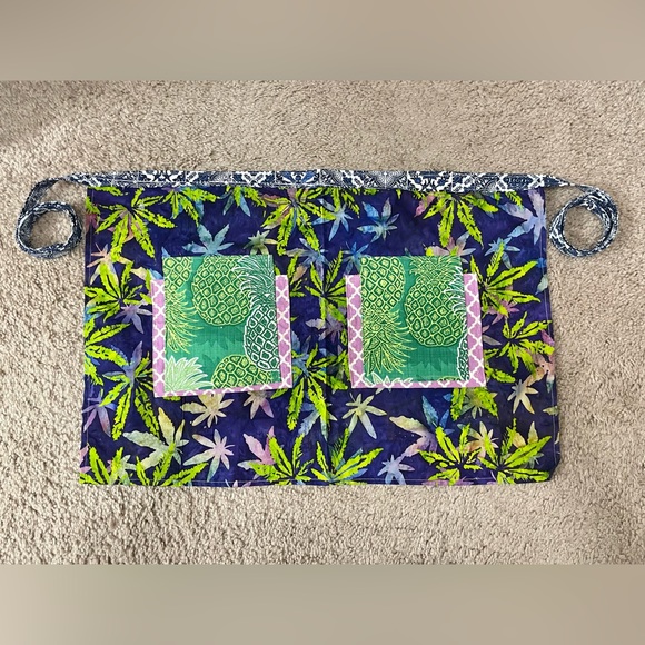 New, handmade half apron with pockets in pineapple and weed/cannabis design